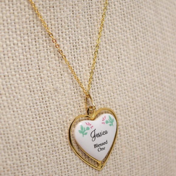 Heart Pendant Necklace Jessica Blessed One Goldtone Fashion Jewelry Flowers - Picture 6 of 11